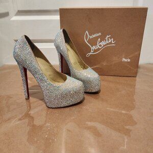 Christian Louboutin Suede Burma Strass Daffodile 160 Size  38 USA Size 8